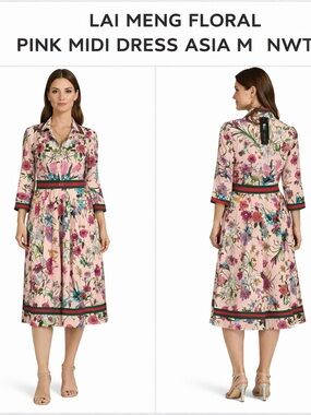 LAI MENG FLORAL PINK MIDI DRESS ASIA M NWT